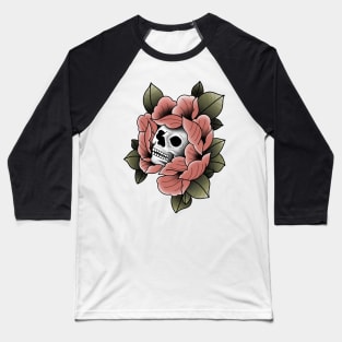 Traditional Tattoo Skull Rose Baseball T-Shirt